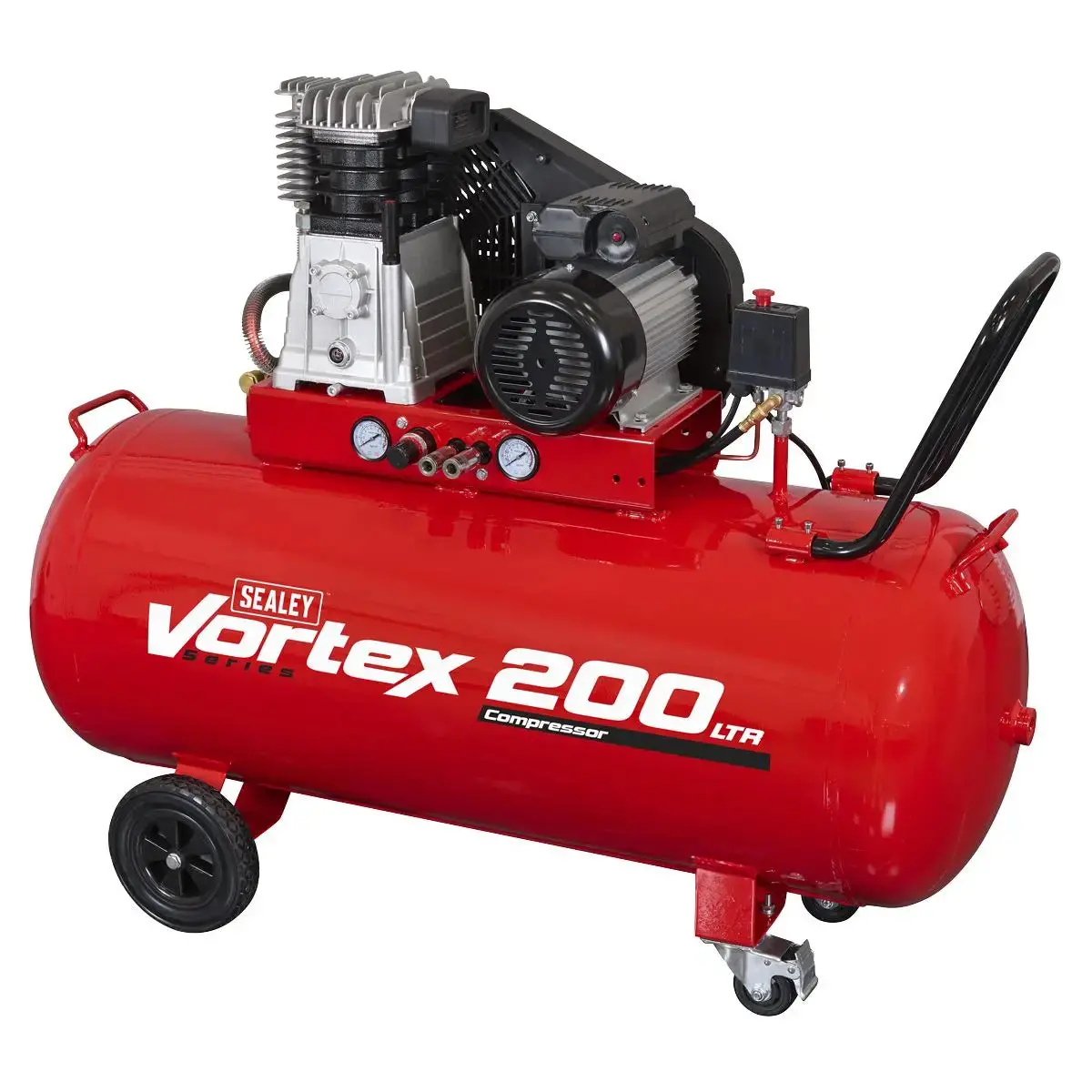 Sealey 200L Belt Drive Air Compressor With Cast Cylinders & Wheels 3.5Hp 1