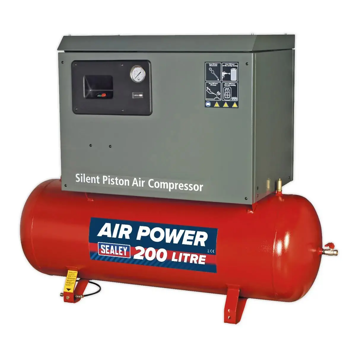Sealey 200L Low Noise Belt Drive Air Compressor With Cast Cylinders 3Hp 1
