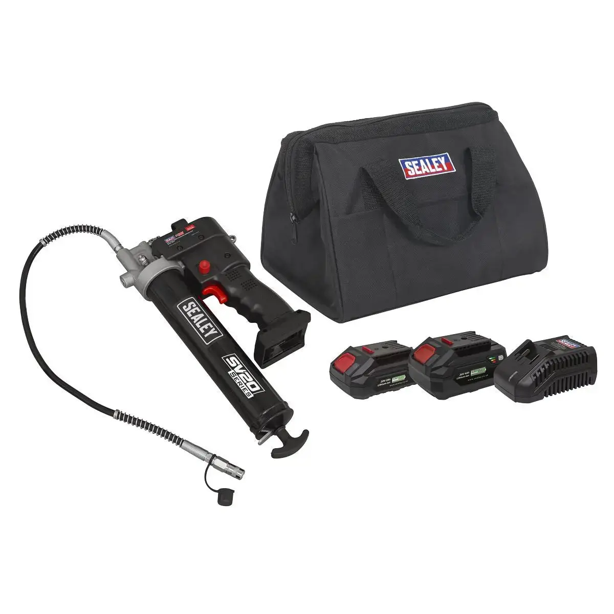 Sealey 20V Sv20 Series Grease Gun Kit - 2 Batteries 1