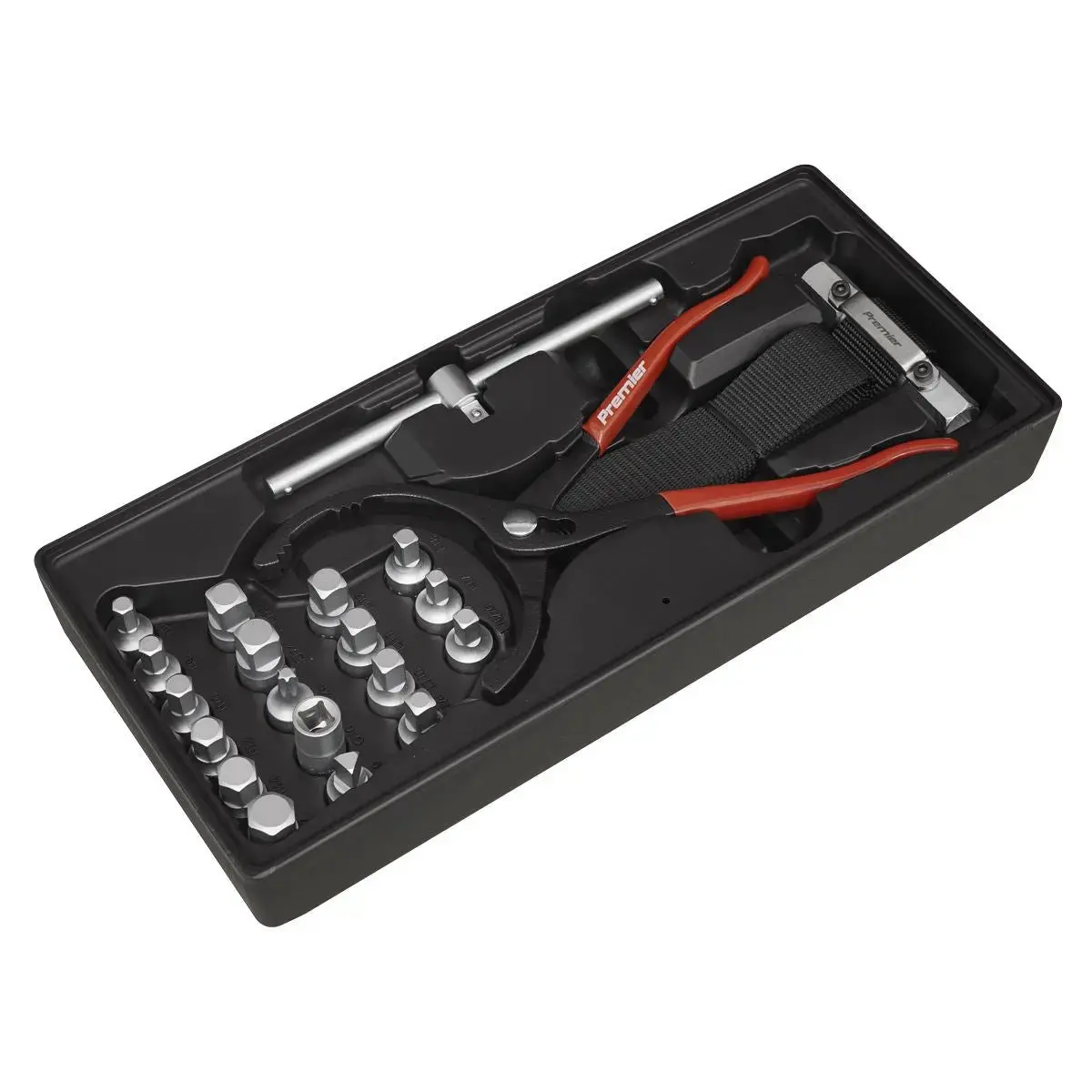 Sealey 21 Piece Oil Filter Wrench, Pliers & Drain Key Set With Tool Tray 1