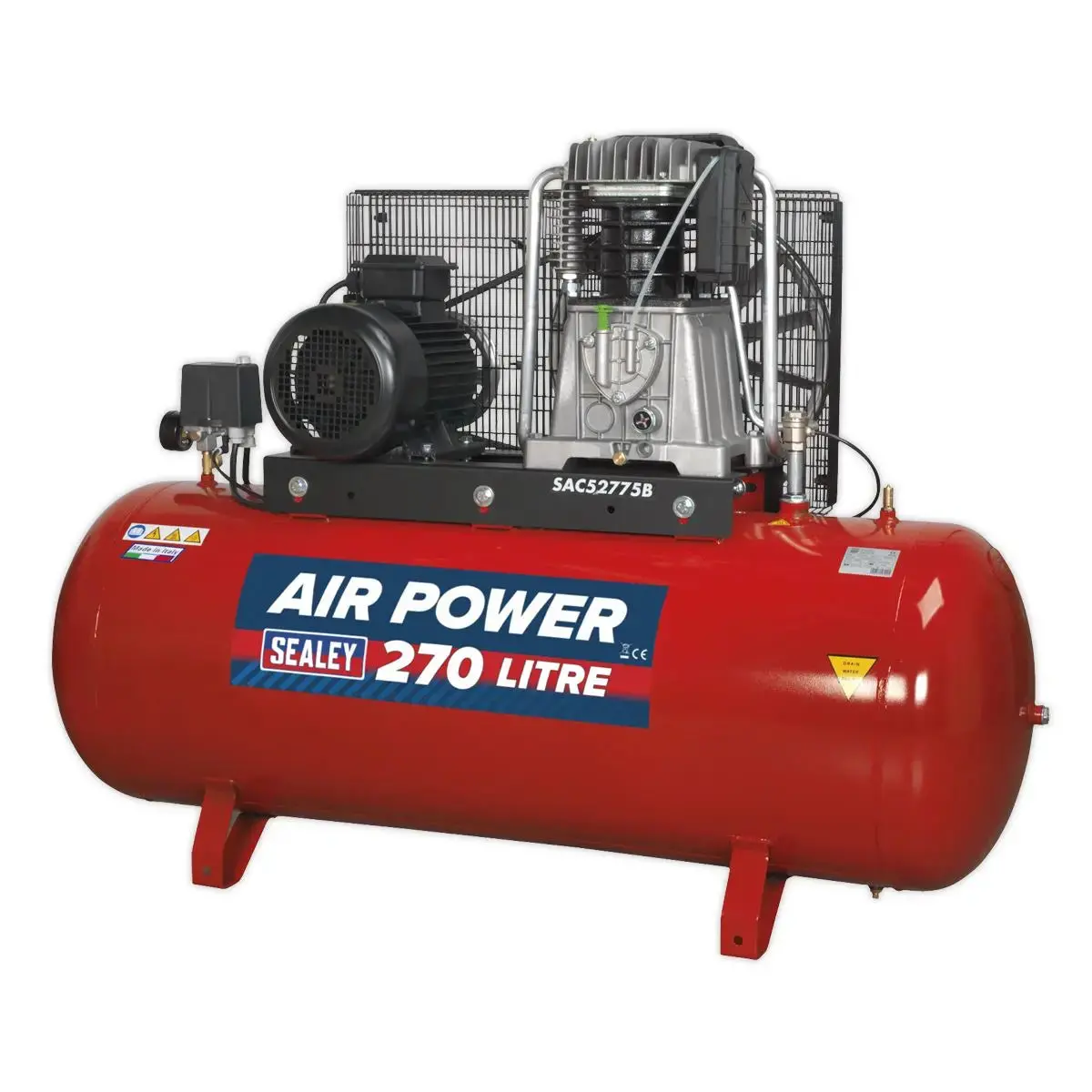 Sealey 270L Belt Drive Air Compressor With Cast Cylinders 7.5Hp 3Ph 2-Stage 1