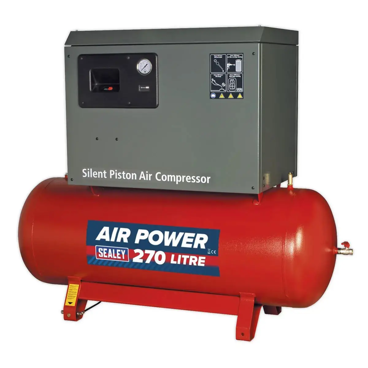 Sealey 270L Low Noise Belt Drive Air Compressor With Cast Cylinders 5.5Hp 3Ph 2-Stage 1
