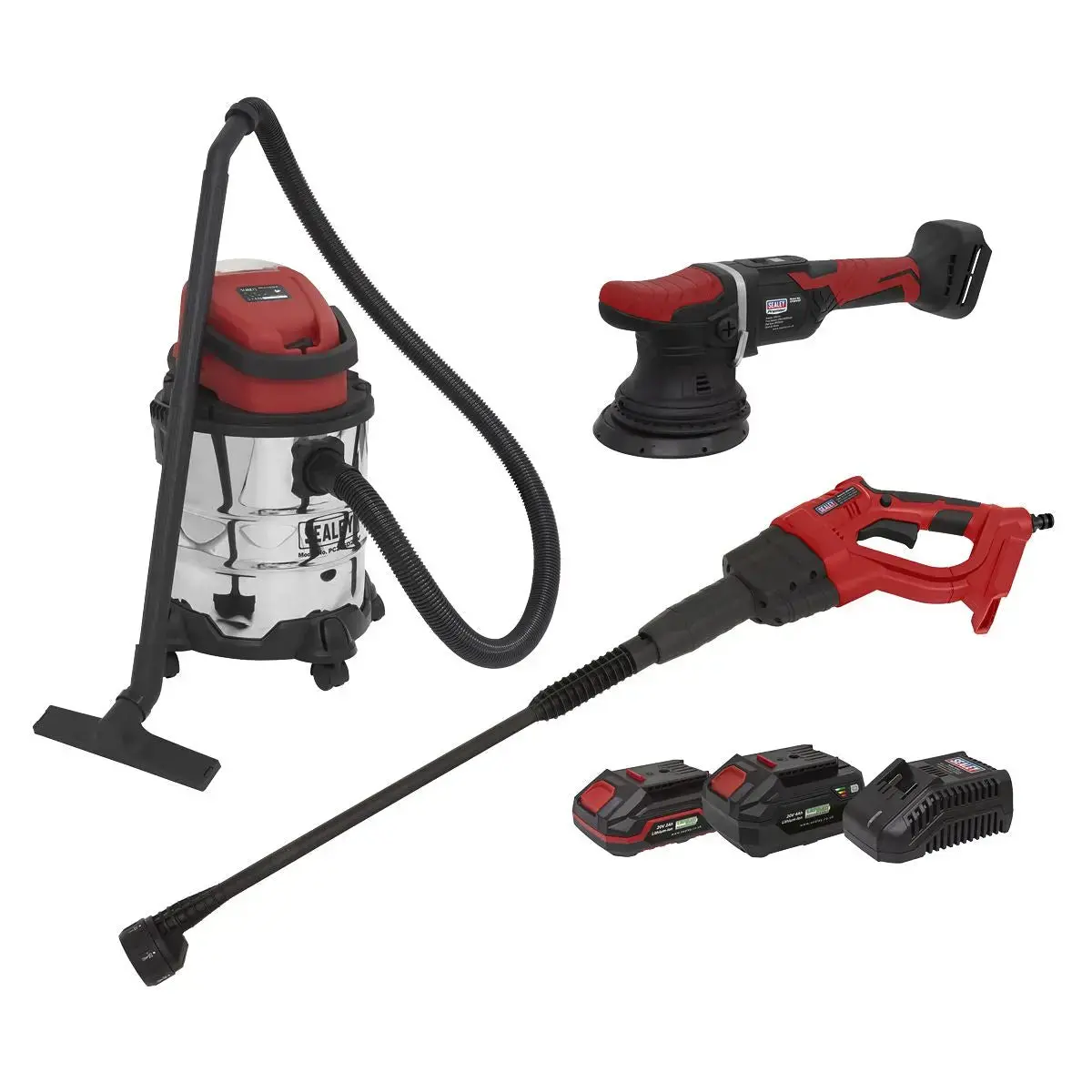 Sealey 3 X 20V Sv20 Series Cordless Car Valeting Combo Kit - 2 Batteries 1
