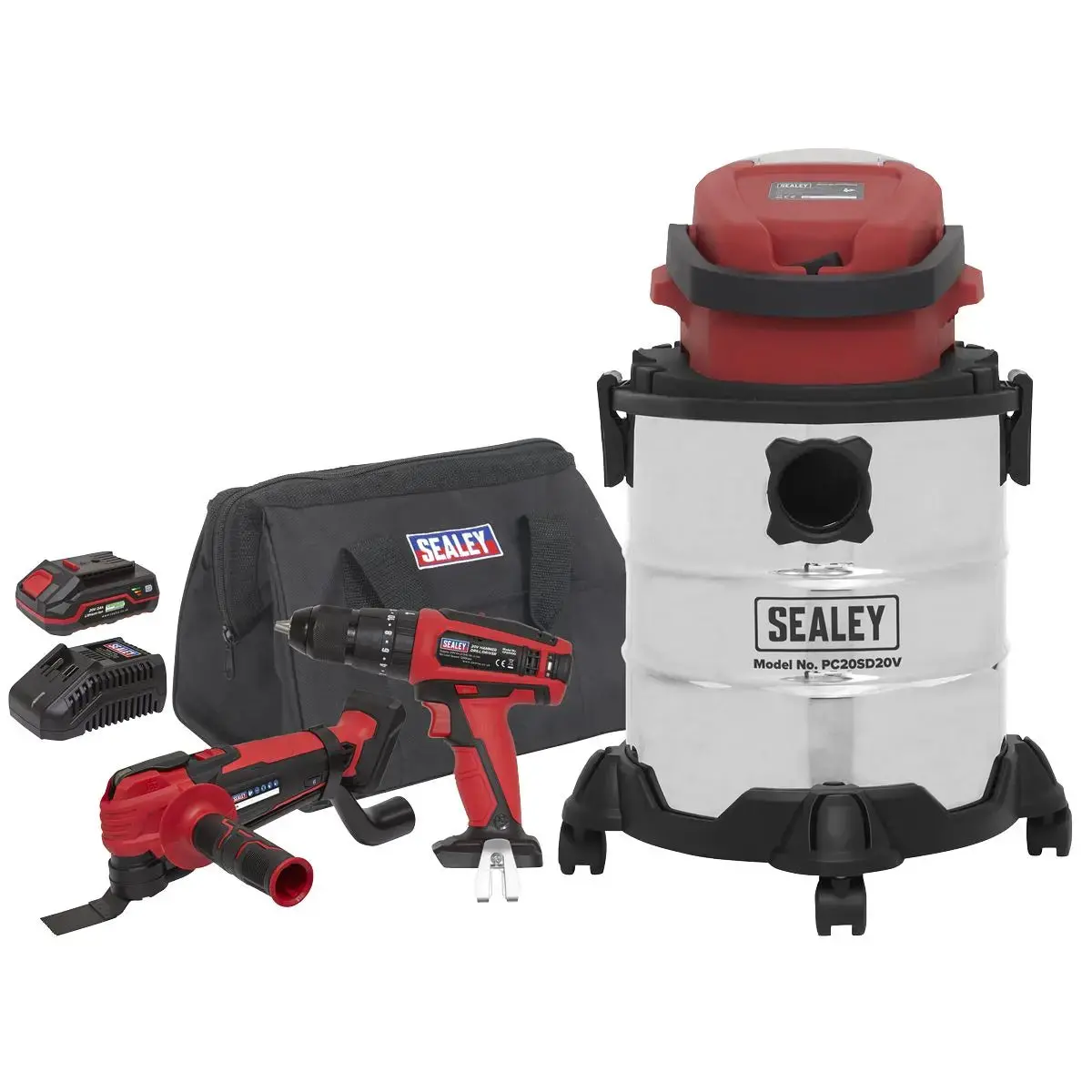 Sealey 3 X 20V Sv20 Series Tool Vac Combo - 2 Batteries 1