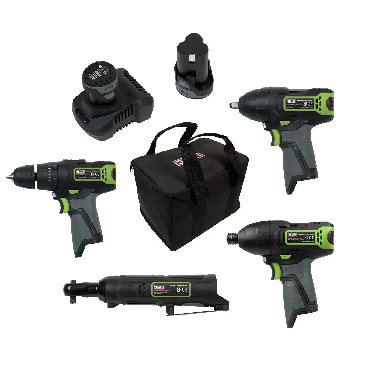 Sealey 4 X 10.8V Sv10.8 Series Cordless Combo Kit - 2 Batteries 1