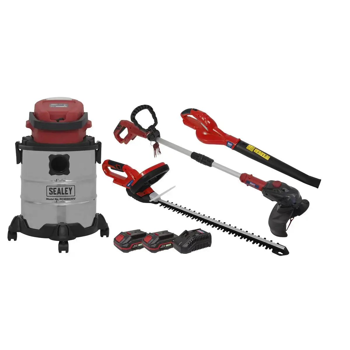 Sealey 4 X 20V Sv20 Series Cordless Garden Power Tool Combo Kit - 2 Batteries 1