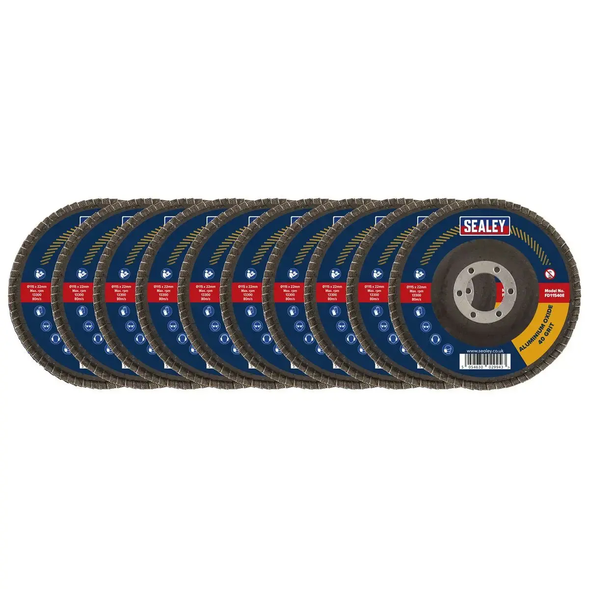 Sealey 40Grit Flap Discs Aluminium Oxide Ø115mm Ø22mm Bore - Pack Of 10 1