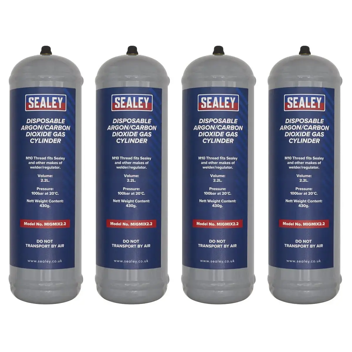 Sealey 430G 2.2L, Disposable Argon/Carbon Dioxide Gas Cylinder - Pack Of 4 1