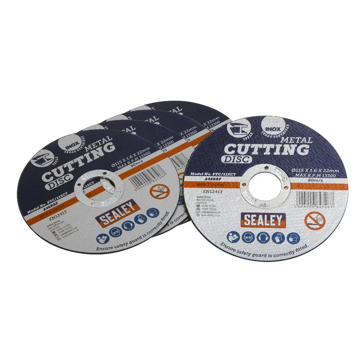 Sealey 5 Piece 115 X 1.6Mm Cutting Disc 22Mm Bore 1