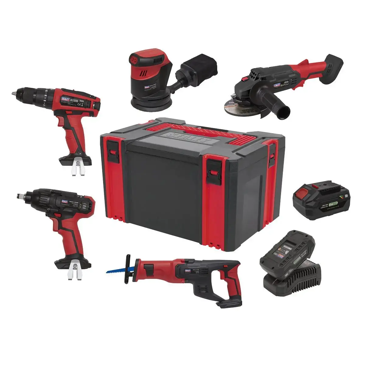 Sealey 5 X 20V Sv20 Series Cordless Tool Combo - 2 Batteries 1