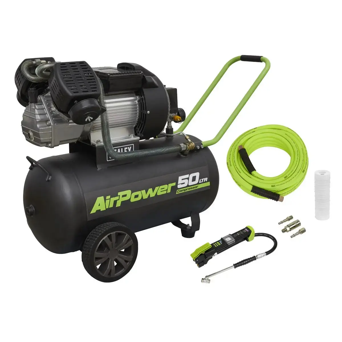 Sealey 50L V-Twin Direct Drive Air Compressor 3Hp With Air Accessory Kit 1