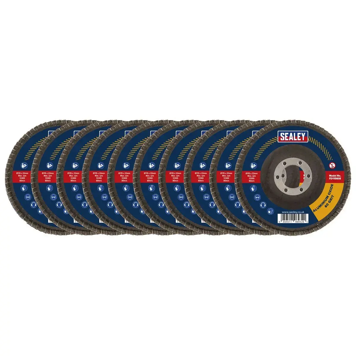 Sealey 60Grit Flap Discs Aluminium Oxide Ø115mm Ø22mm Bore - Pack Of 10 1