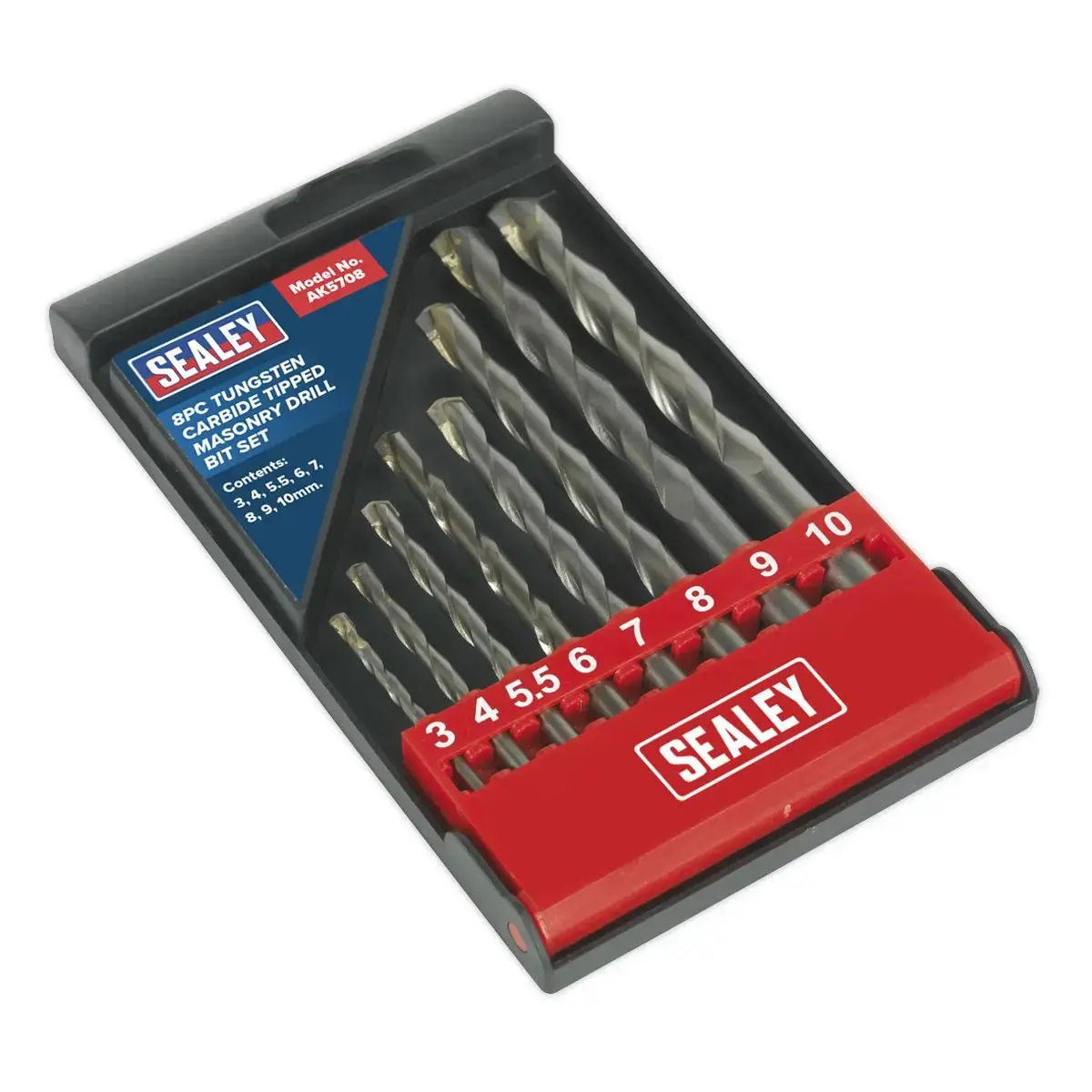 Sealey 8 Piece Tct Masonry Drill Bit Set 3-10Mm Tungsten Carbide Tipped Brick 1