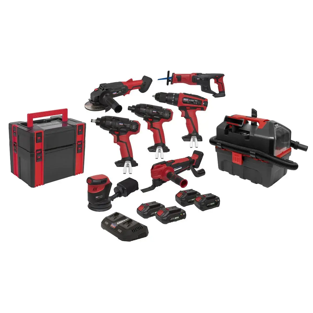 Sealey 8 X 20V Sv20 Series Cordless Tool Combo - 4 Batteries 1