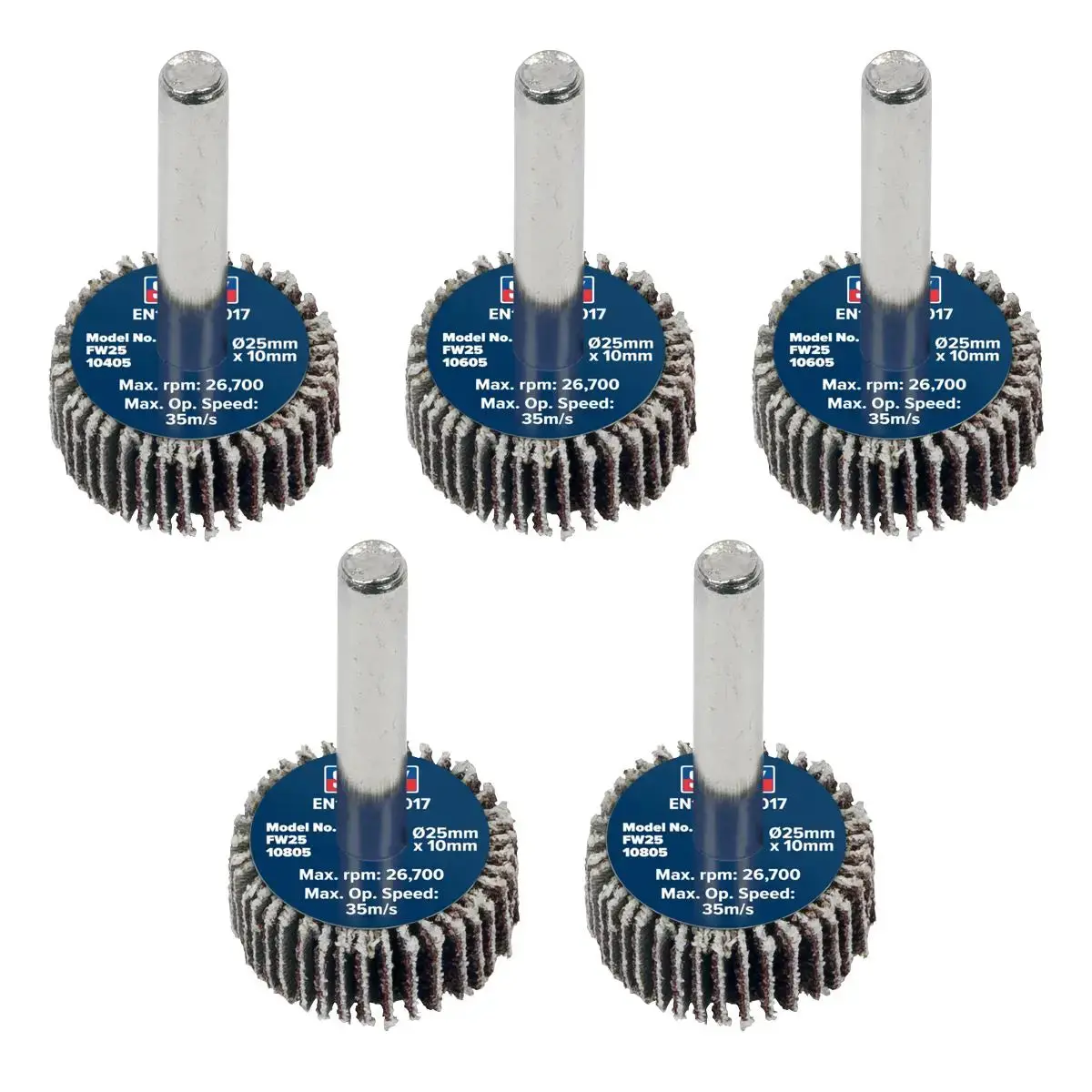 Sealey Abrasive Flap Wheel Ø25 X 10Mm Ø6mm Shaft Assorted Grit - Pack Of 5 1