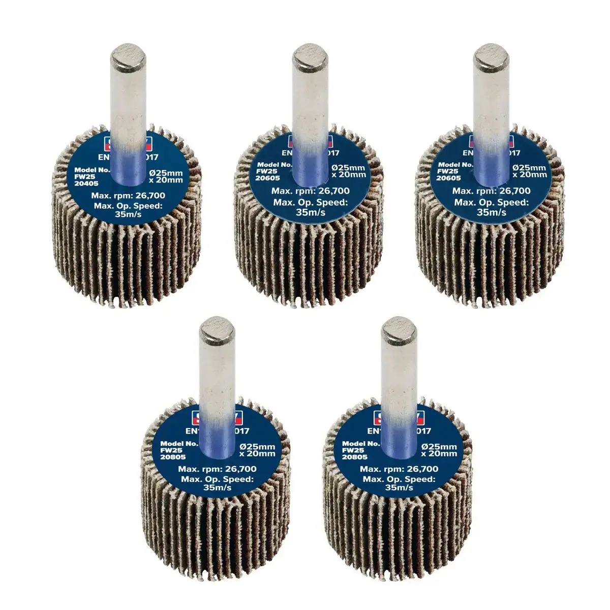 Sealey Abrasive Flap Wheel Ø25 X 20Mm Ø6mm Shaft Assorted Grit - Pack Of 5 1