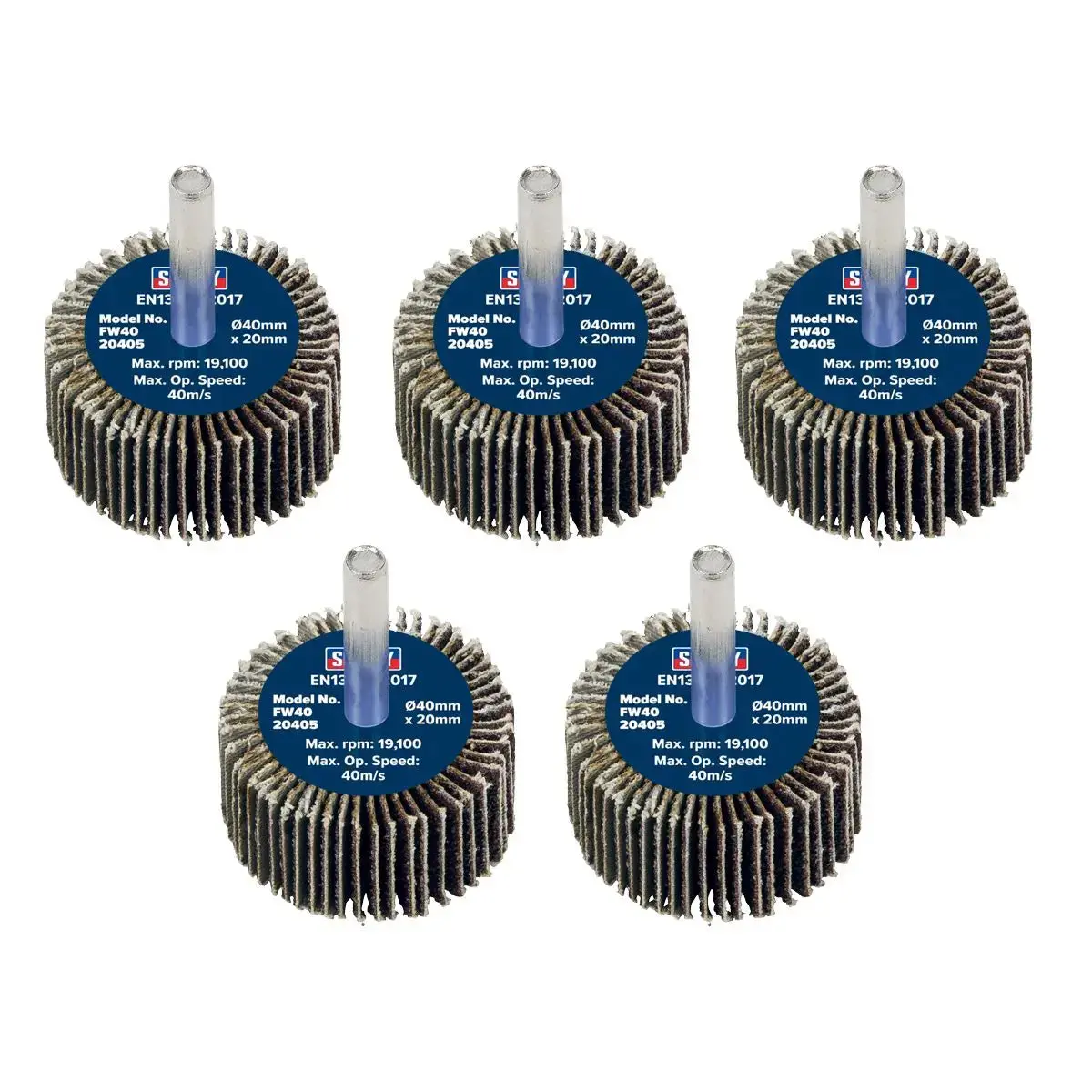 Sealey Abrasive Flap Wheel Ø40 X 20Mm 40Grit Ø6mm Shaft - Pack Of 5 1