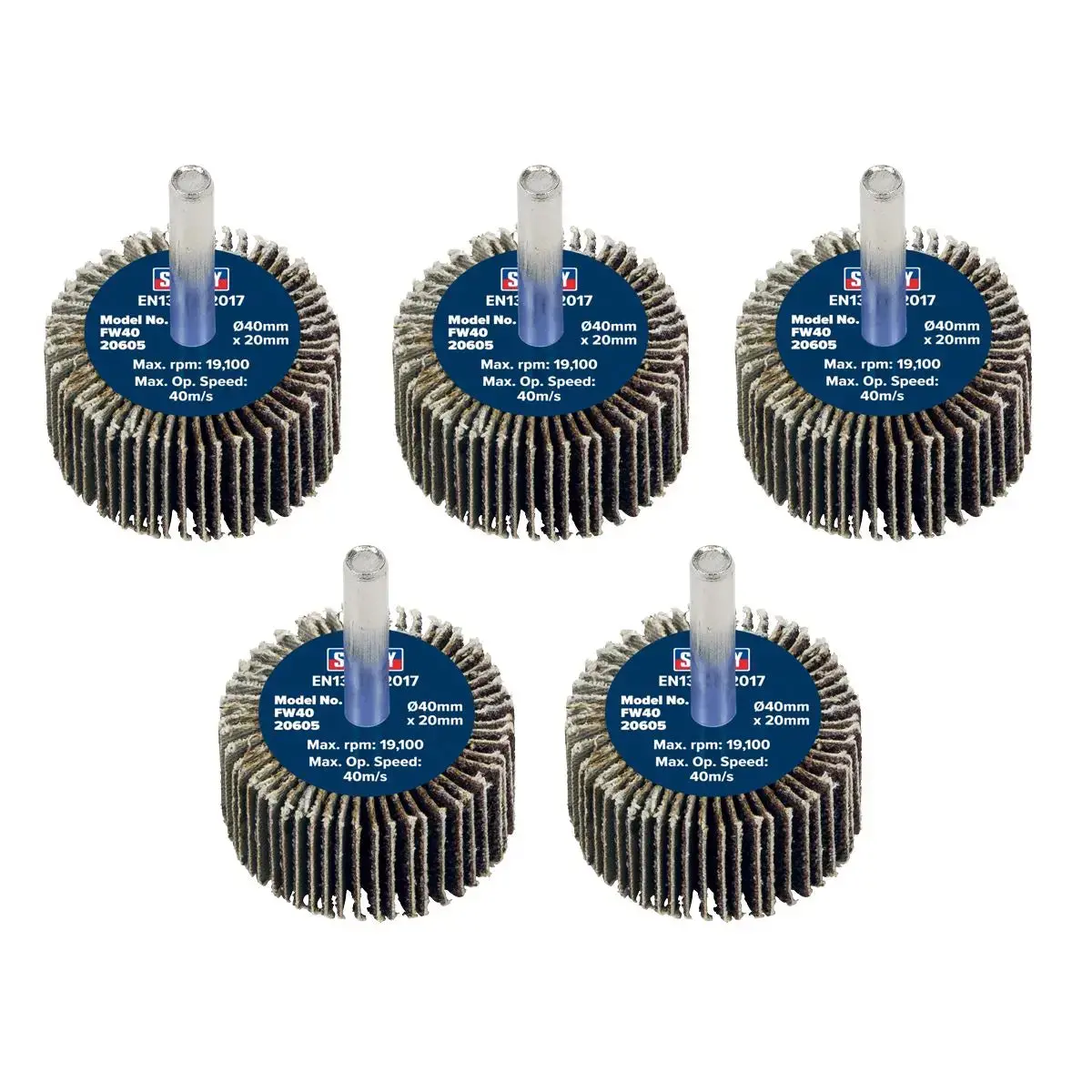 Sealey Abrasive Flap Wheel Ø40 X 20Mm 60Grit Ø6mm Shaft - Pack Of 5 1