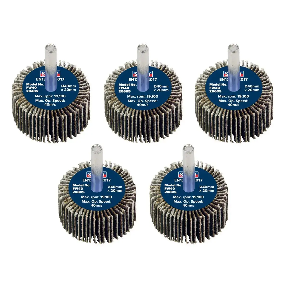 Sealey Abrasive Flap Wheel Ø40 X 20Mm Ø6mm Shaft Assorted Grit - Pack Of 5 1