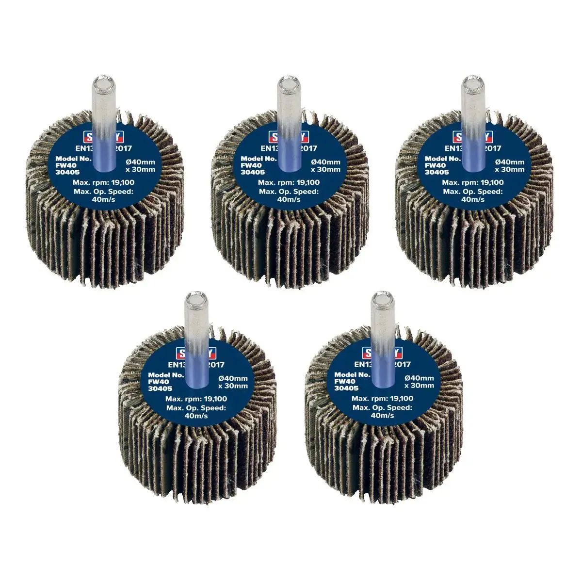 Sealey Abrasive Flap Wheel Ø40 X 30Mm 40Grit Ø6mm Shaft - Pack Of 5 1