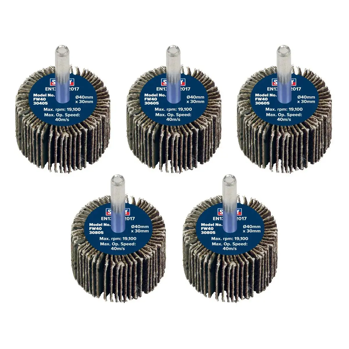 Sealey Abrasive Flap Wheel Ø40 X 30Mm Ø6mm Shaft Assorted Grit - Pack Of 5 1