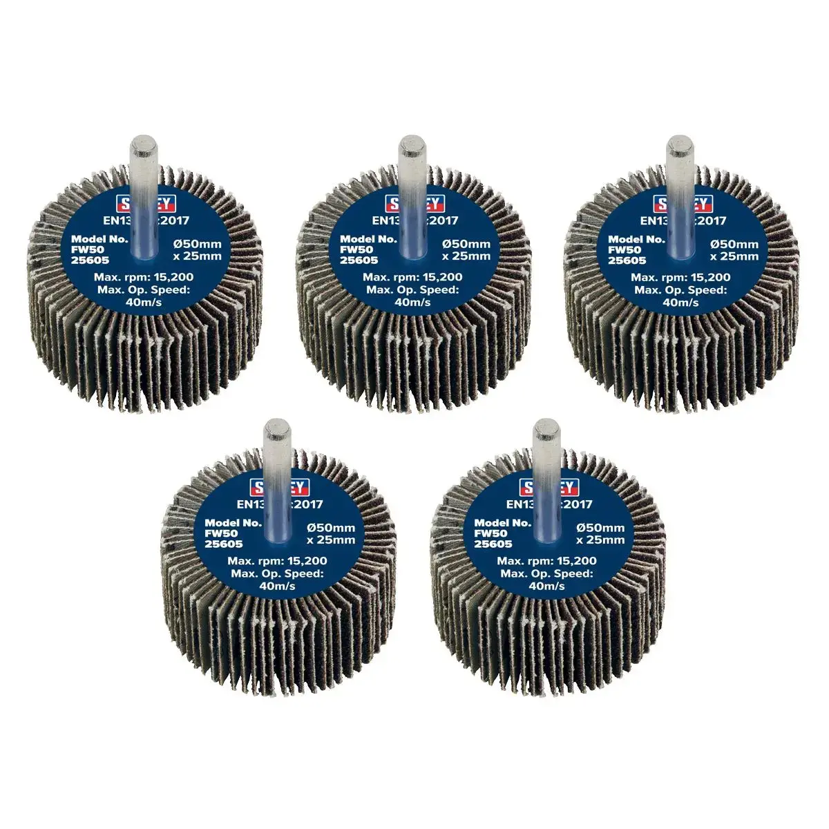 Sealey Abrasive Flap Wheel Ø50 X 25Mm 60Grit Ø6mm Shaft - Pack Of 5 1