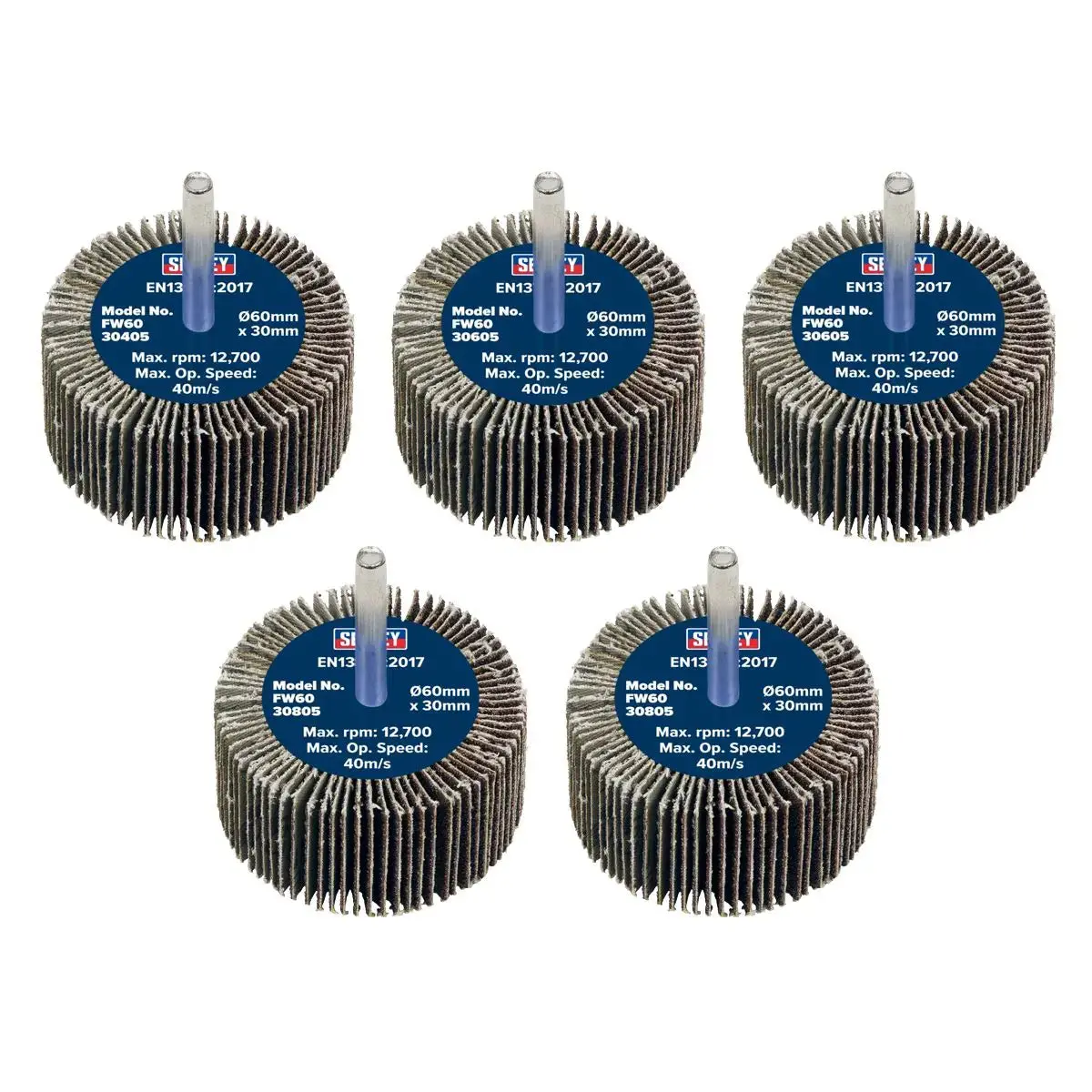 Sealey Abrasive Flap Wheel Ø60 X 30Mm Ø6mm Shaft Assorted Grit - Pack Of 5 1