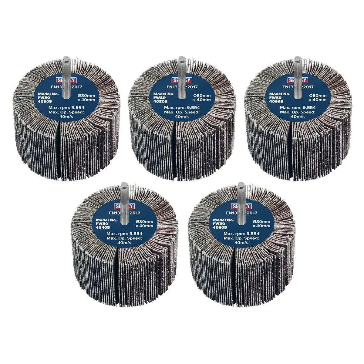 Sealey Abrasive Flap Wheel Ø80 X 40Mm Ø6mm Shaft Assorted Grit - Pack Of 5 1