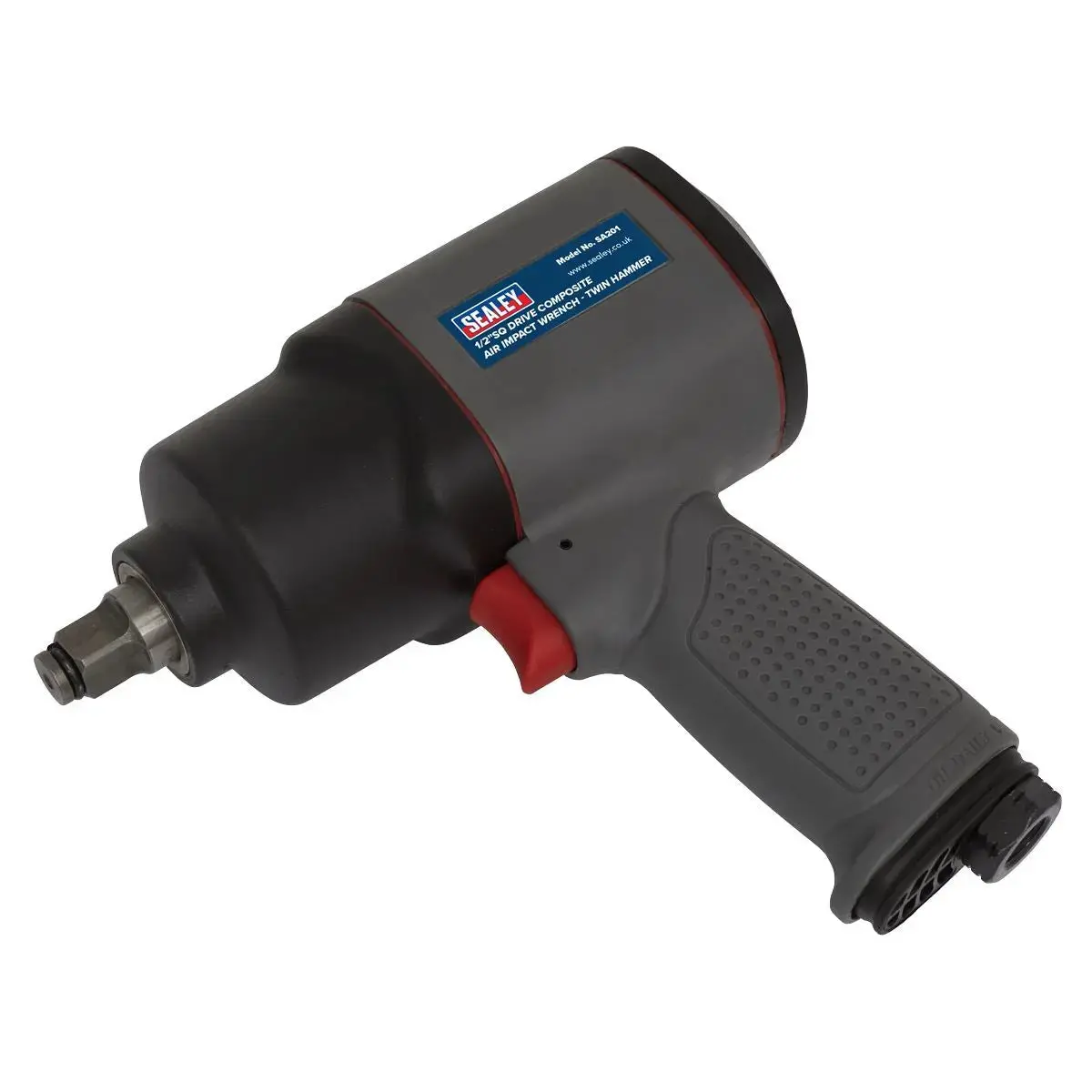 Sealey Air Impact Wrench 1/2" Drive Composite Twin Hammer Wheel Buzz Gun 610Nm 1
