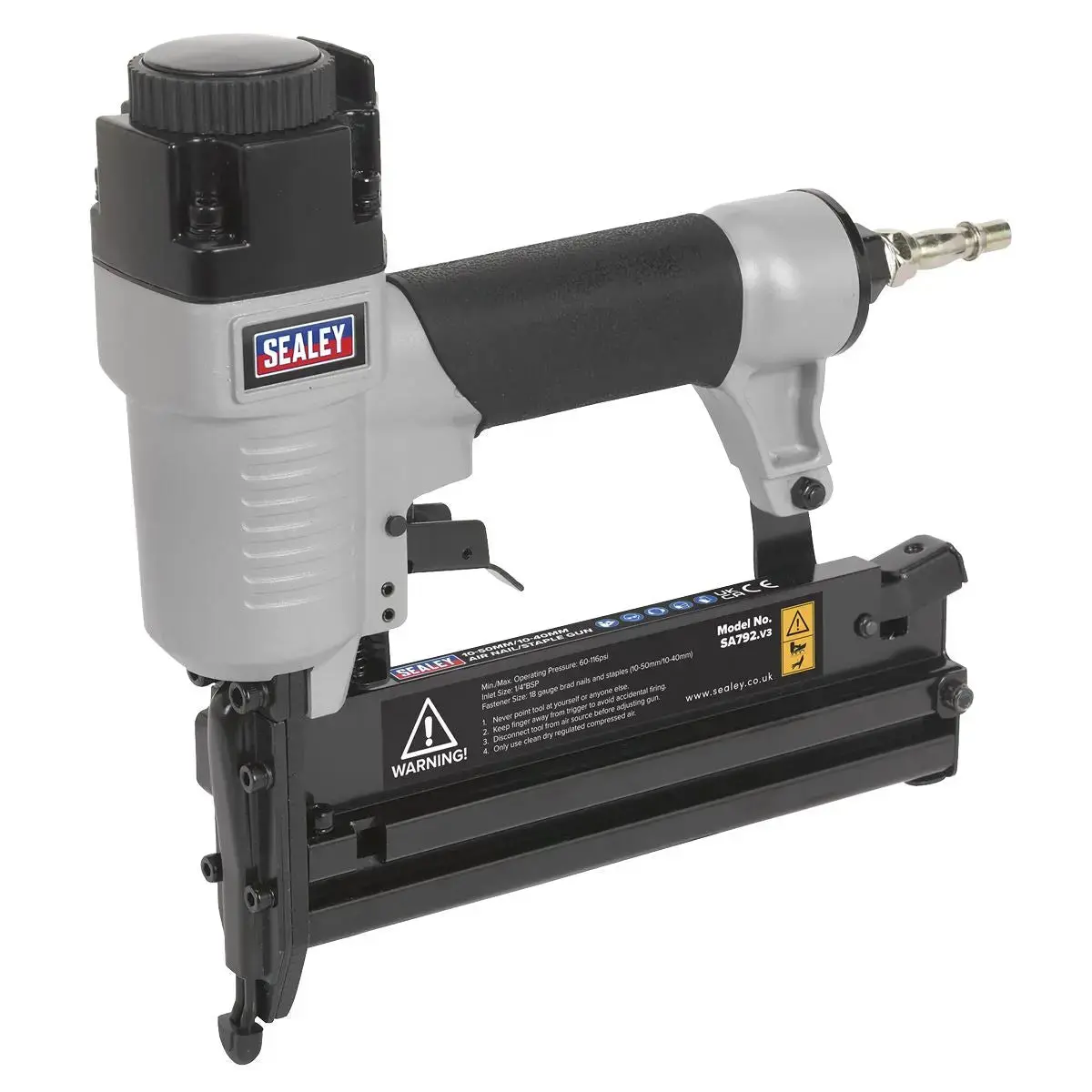 Sealey Air Nail Staple Gun 10-50Mm Nails 10-40Mm Staples Capacity Nailer Stapler 1