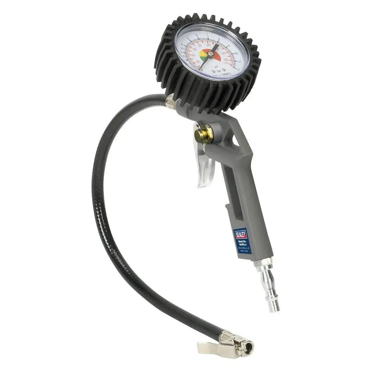 Sealey Air Tyre Inflator With Dial Gauge 1/4" Bsp 0-175 Psi Quick Couplers 1