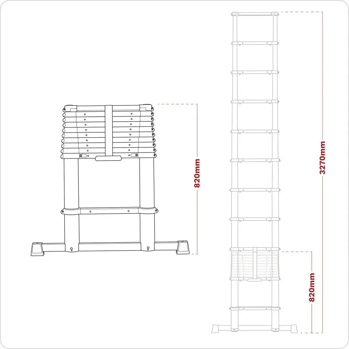 Sealey Aluminium Telescopic Ladder 11-Tread En 131 2