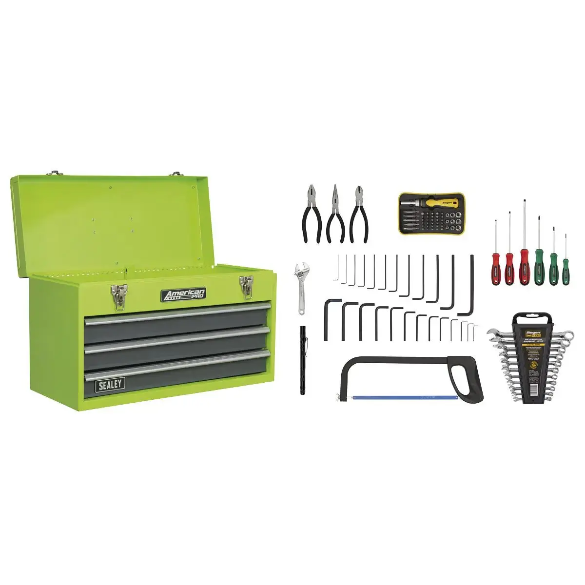 Sealey American Pro 3 Drawer Portable Tool Chest With Ball-Bearing Slides & 93Pc Tool Kit 1