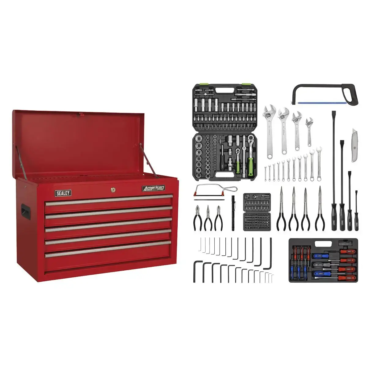 Sealey American Pro Topchest 5 Drawer With Ball-Bearing Slides - Red & 272Pc Tool Kit 1