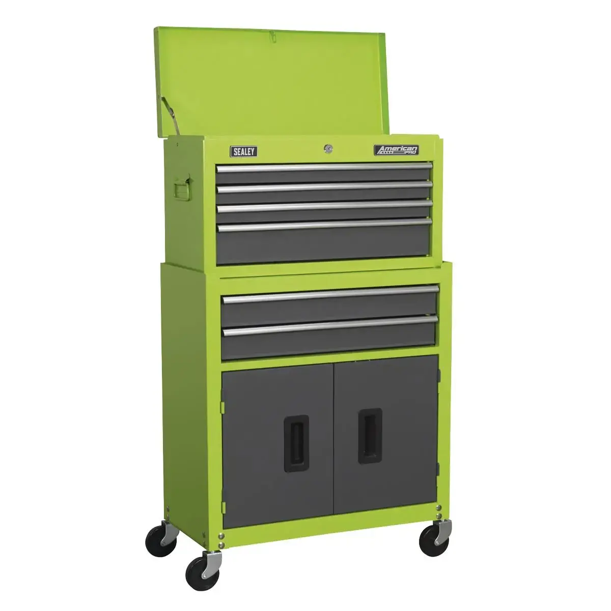 Sealey American Pro Topchest & Rollcab Combination 6 Drawer With Ball-Bearing Slides - Green/Grey 1