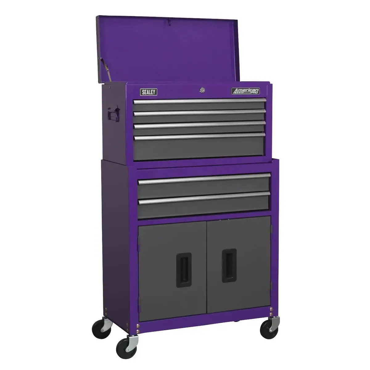 Sealey American Pro Topchest & Rollcab Combination 6 Drawer With Ball-Bearing Slides - Purple/Grey 1
