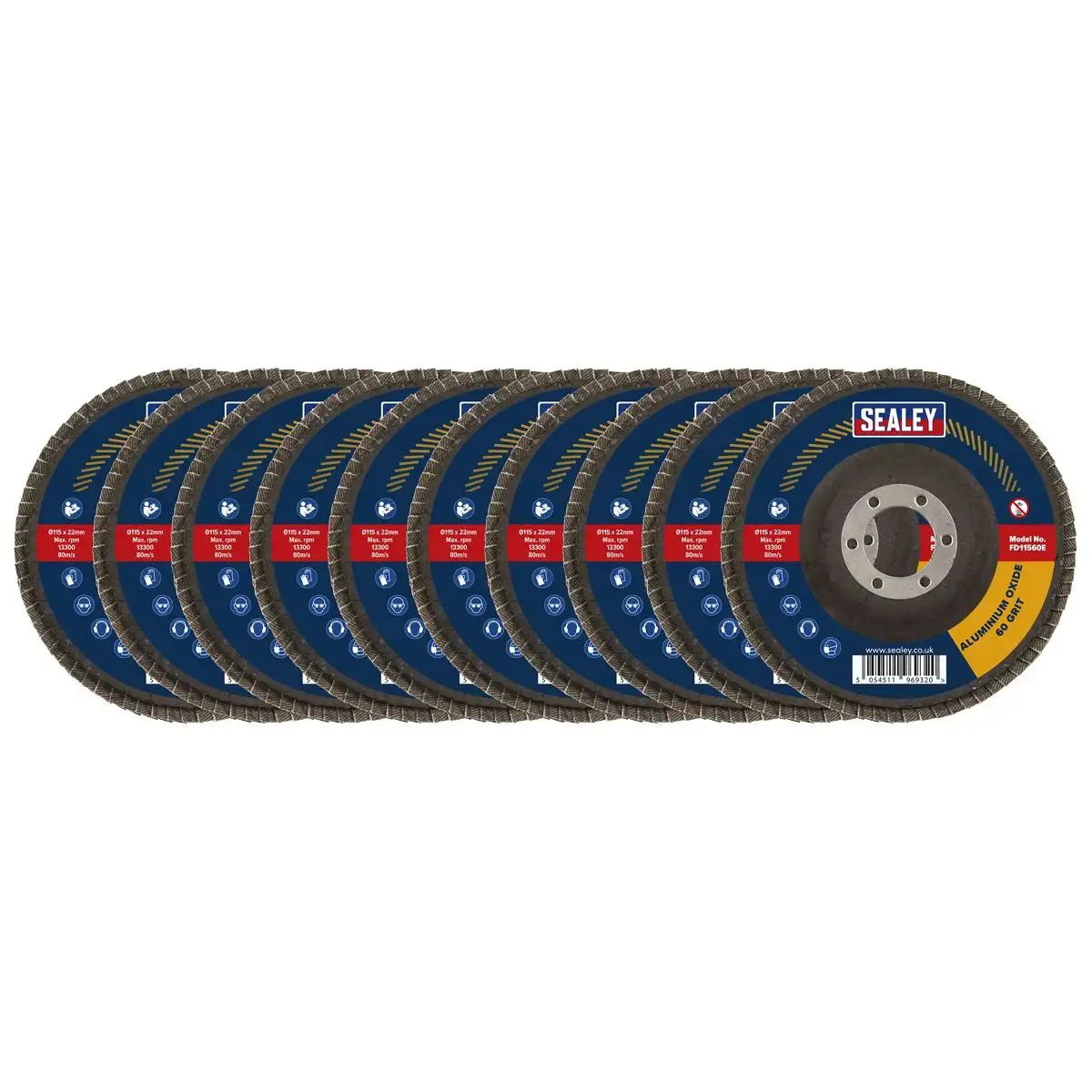 Sealey Assorted Grit Flap Discs Aluminium Oxide Ø115mm Ø22mm Bore - Pack Of 10 1