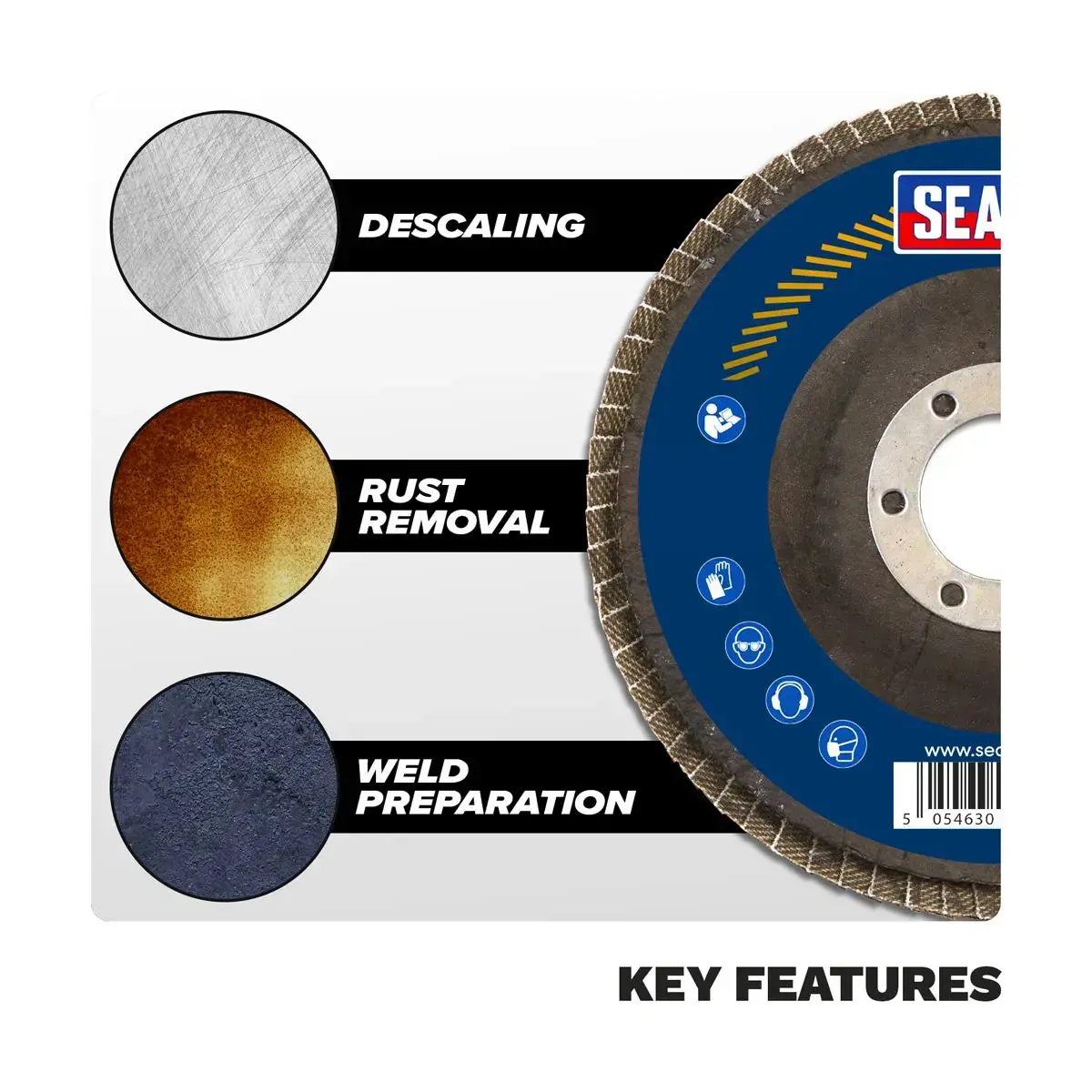 Sealey Assorted Grit Flap Discs Zirconium Ø115mm Ø22mm Bore - Pack Of 10 2