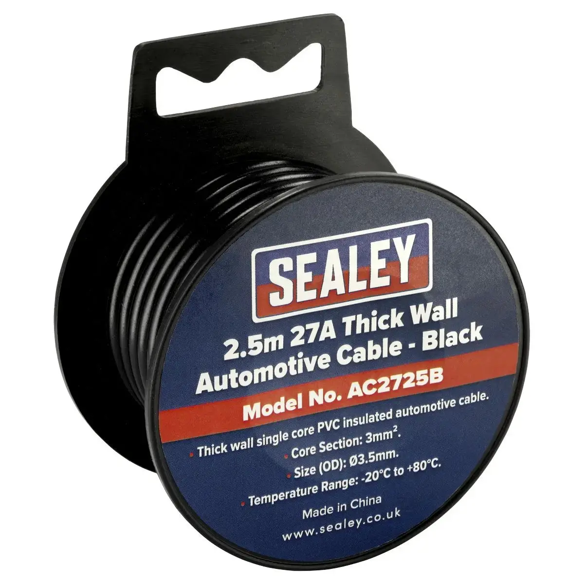 Sealey Automotive Cable Thick Wall 27A 2.5M Black 1