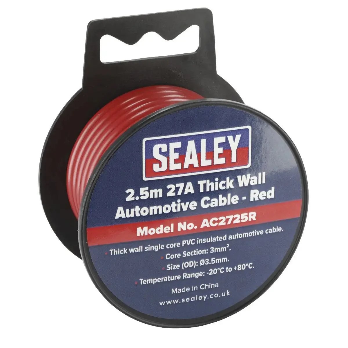 Sealey Automotive Cable Thick Wall 27A 2.5M Red 1