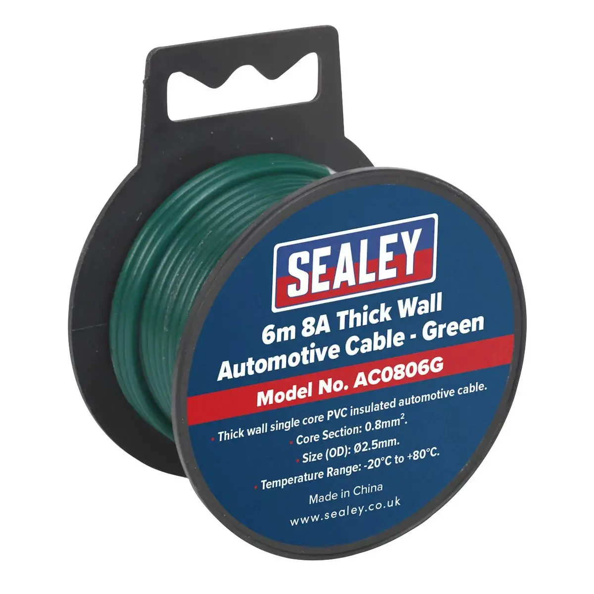 Sealey Automotive Cable Thick Wall 8A 6M Green 1