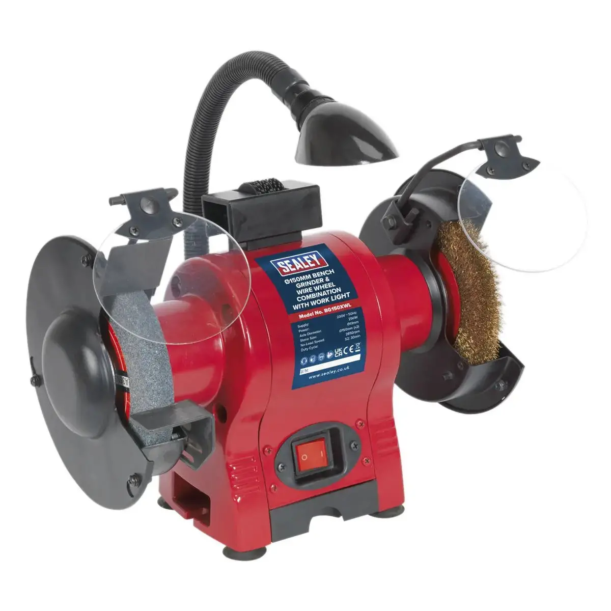 Sealey Bench Grinder Ø150mm & Wire Wheel Combination With Worklight 250W/230V 1