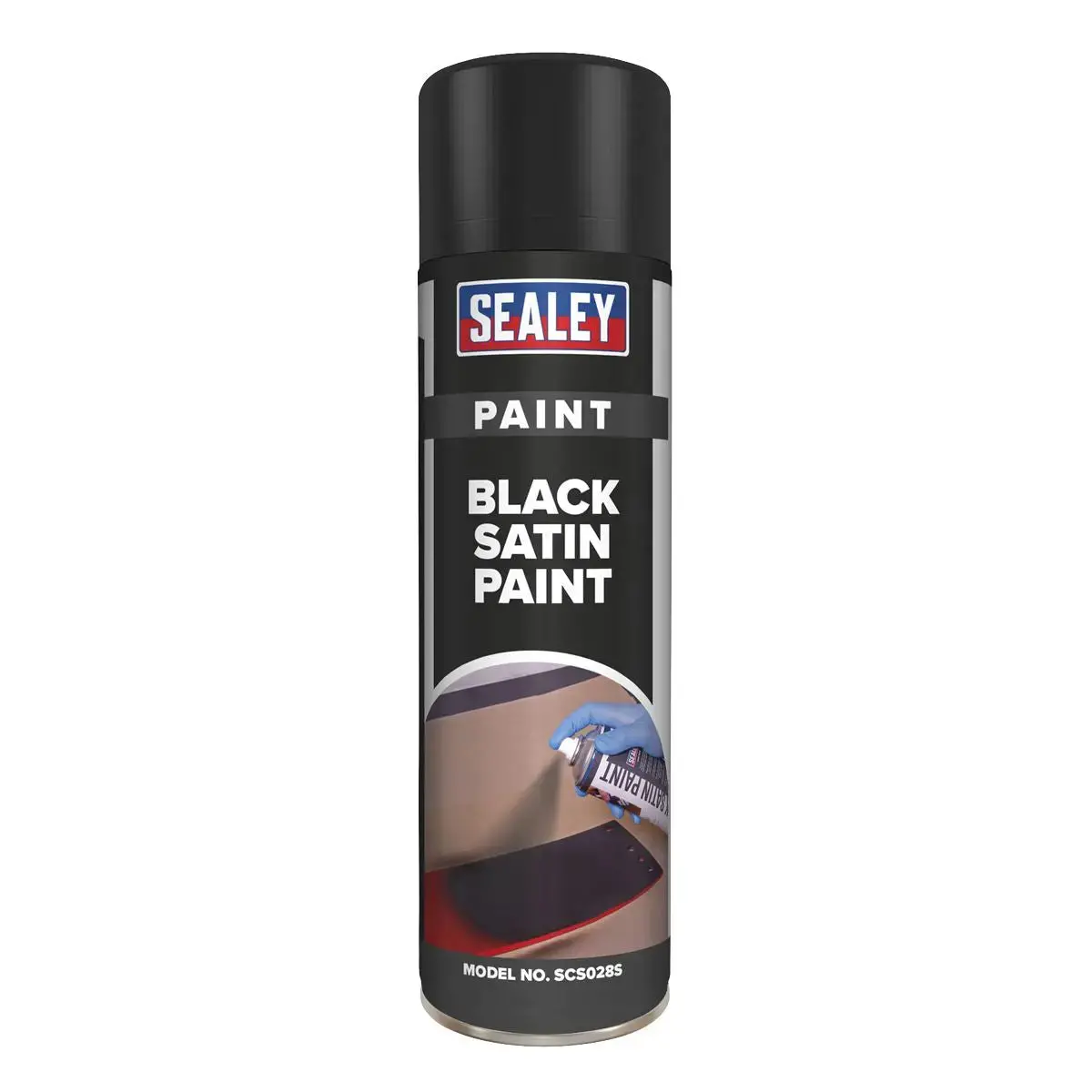 Sealey Black Satin Spray Paint 500Ml For Metal Wood Plastic Fast Drying 1