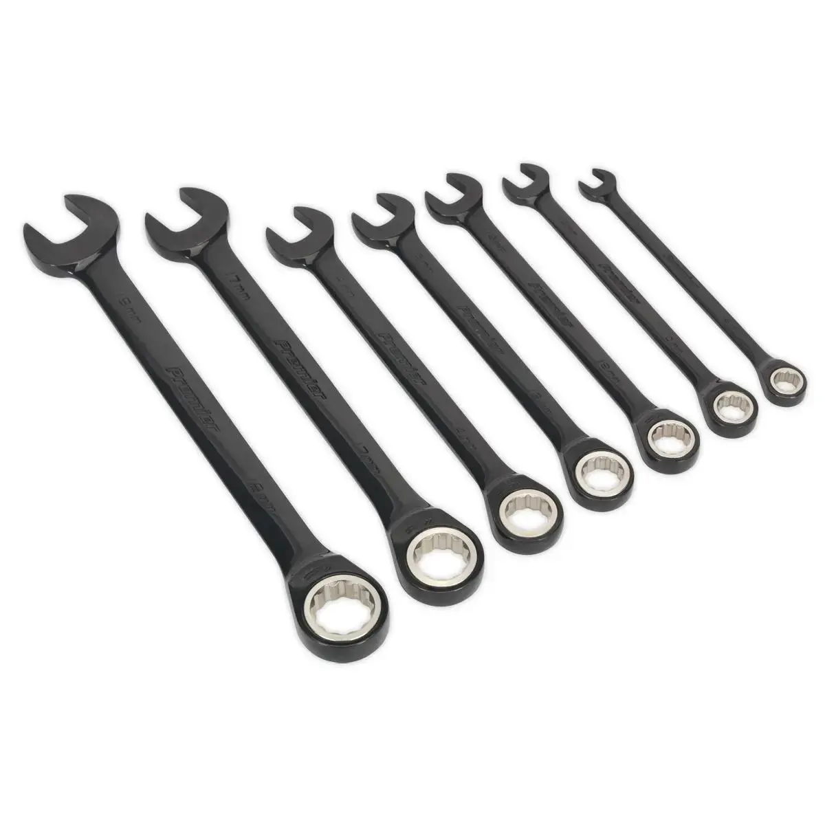 Sealey Black Series 7 Piece Combination Ratchet Spanner Set 8-19Mm Slim Style 1