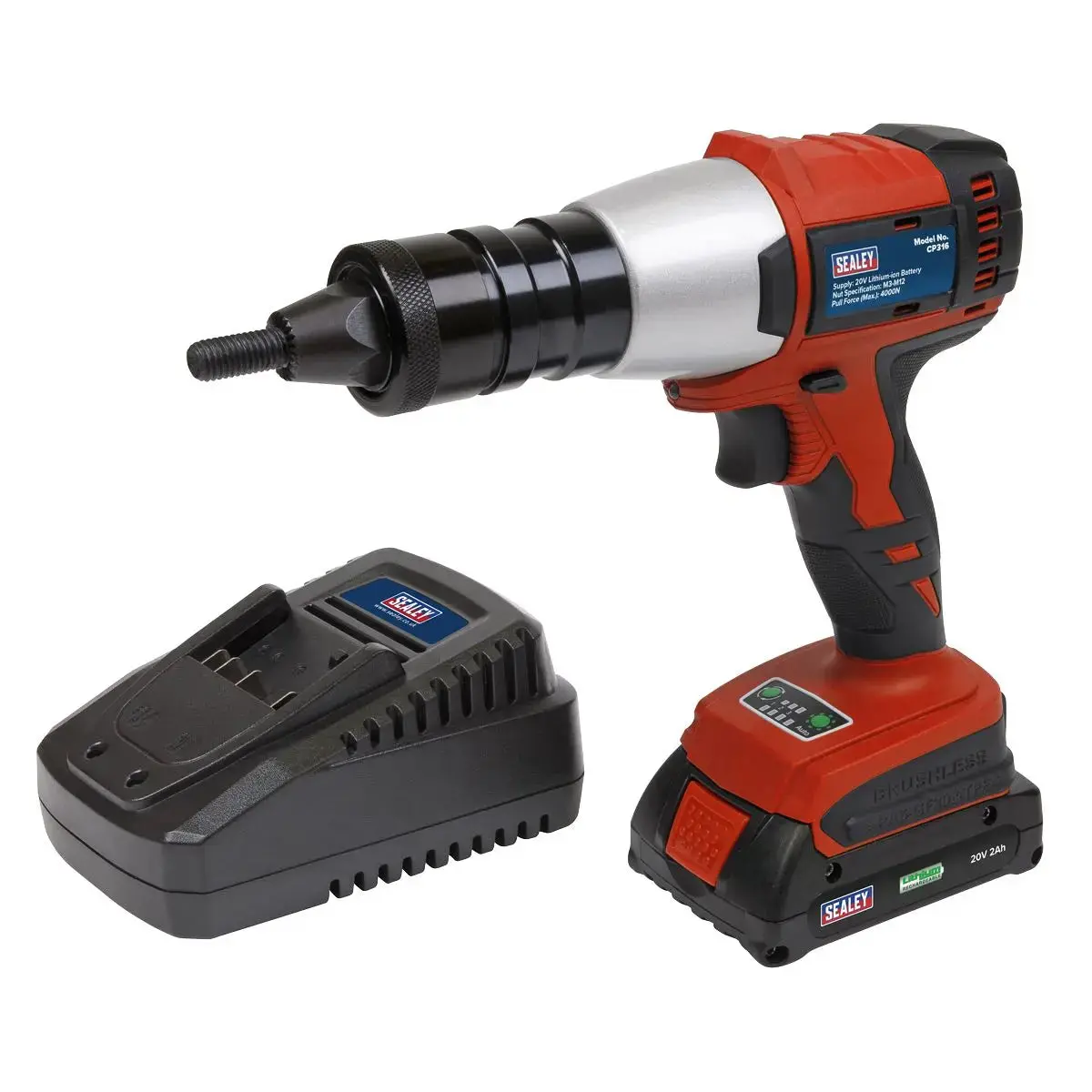 Sealey Brushless Cordless Nut Riveter 20V 2Ah Lithium-Ion 1