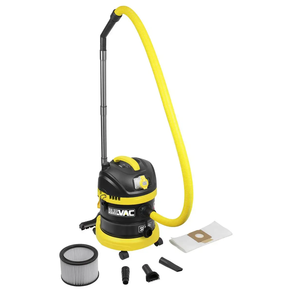 Sealey Buildervac® Wet & Dry Vacuum Cleaner 15L Stainless Steel Drum M Class Filtration 110V 1