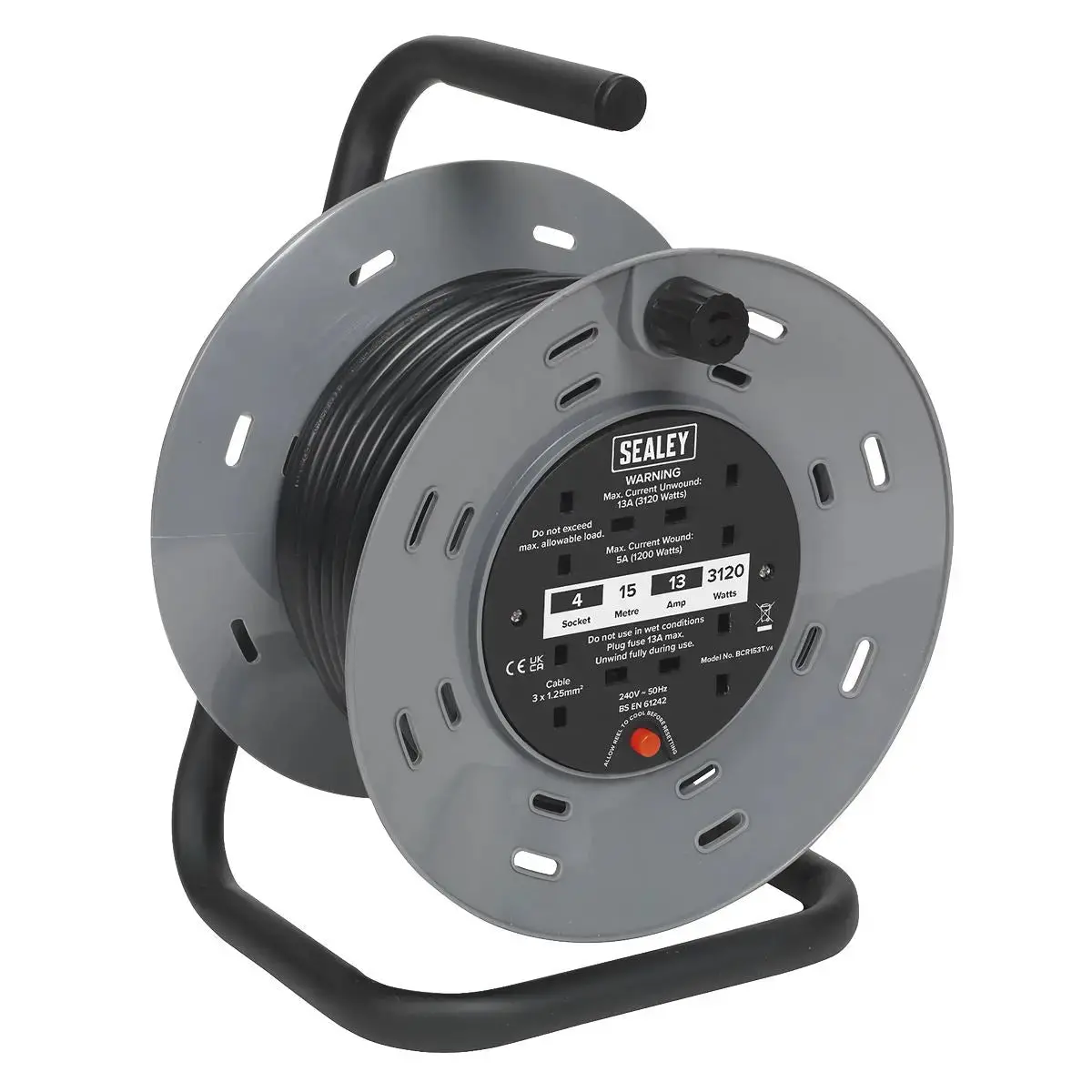 Sealey Cable Reel 15M 4 X 230V Thermal Trip 1