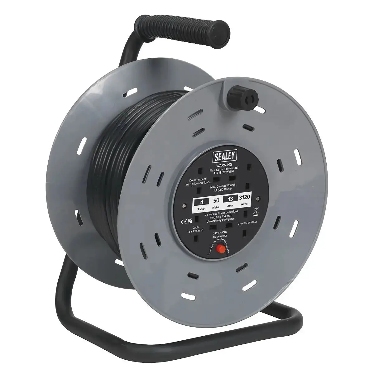 Sealey Cable Reel 50M 4 X 230V 1.25Mm² Thermal Trip 1