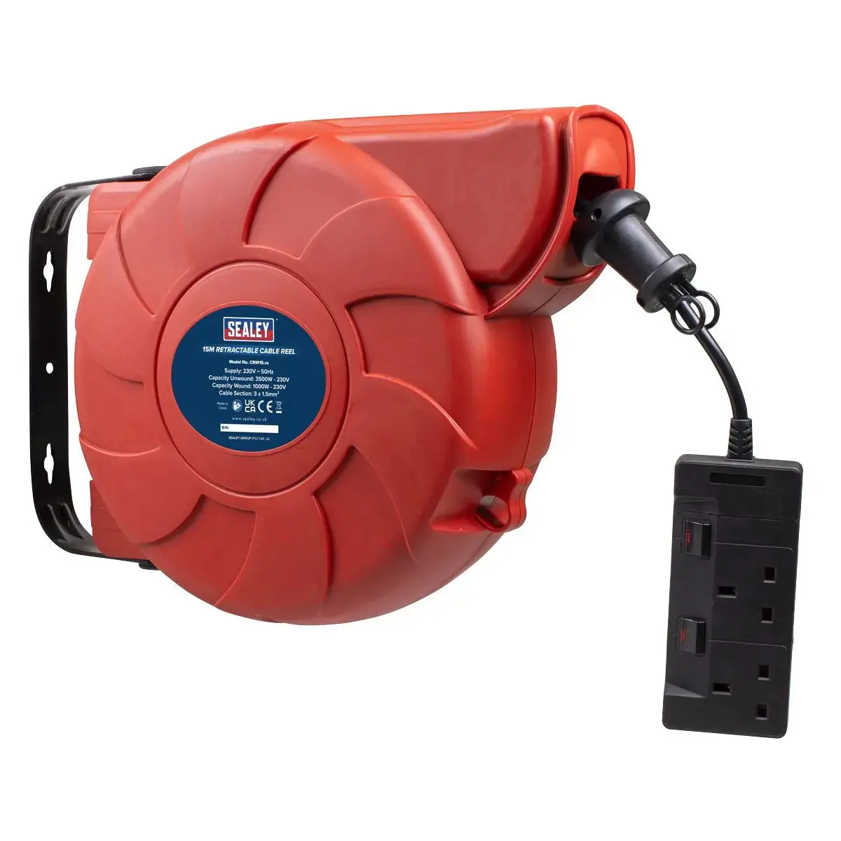 Sealey Cable Reel System Retractable 15M 2 X 230V Socket 1