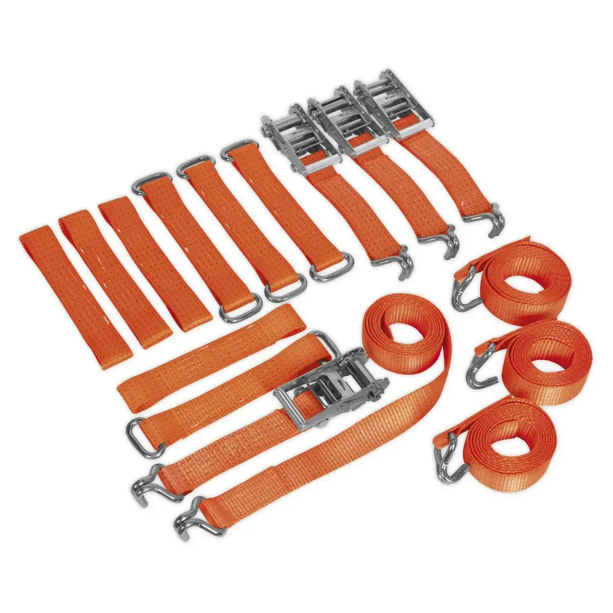 Sealey Car Transporter Ratchet Strap Alloy/Steel Wheel Kit 4Pc 50Mm X 3M 4500Kg Breaking Strength 1
